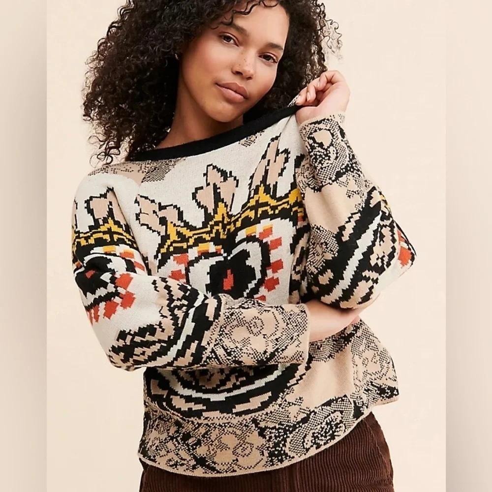 Aldo Martins Aino Sweater S Tan Eclectic Boho Intarsia Knit Maximalism Spain